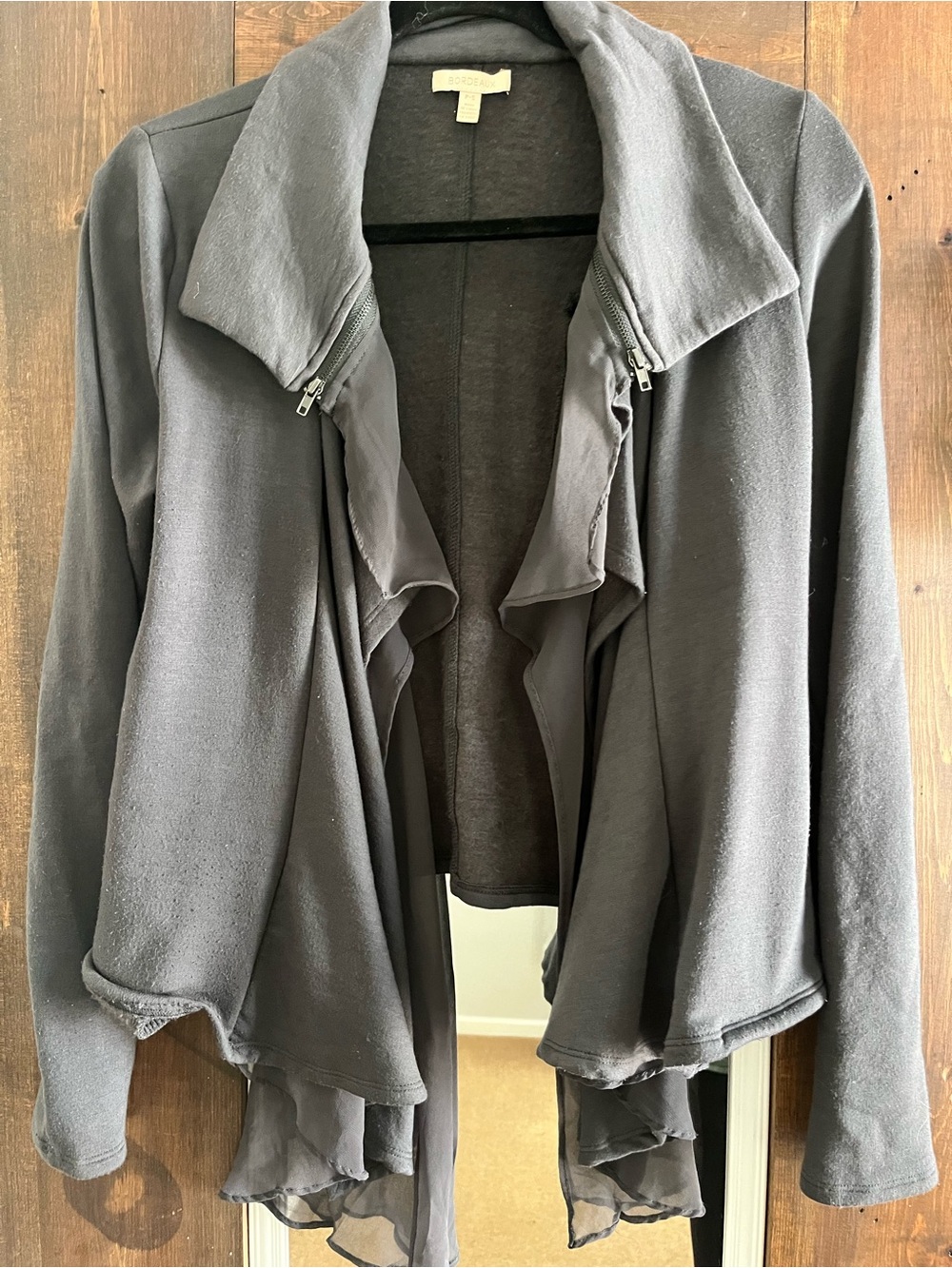 Bordeaux Charcoal Draped Zip-Detail Blazer
